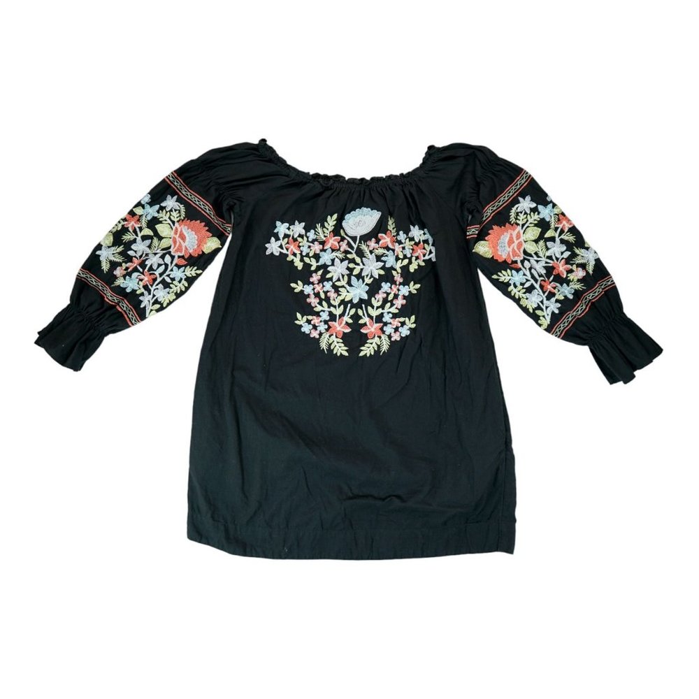 Free People Women's XS Black Floral Embroidered Tunic Dress MSRP $148